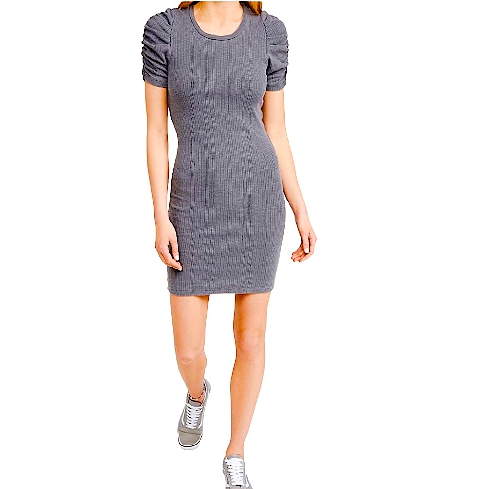 Sundry Puff Sleeve Dress in Pigment Charcoal. Size 1 (Small). NWT